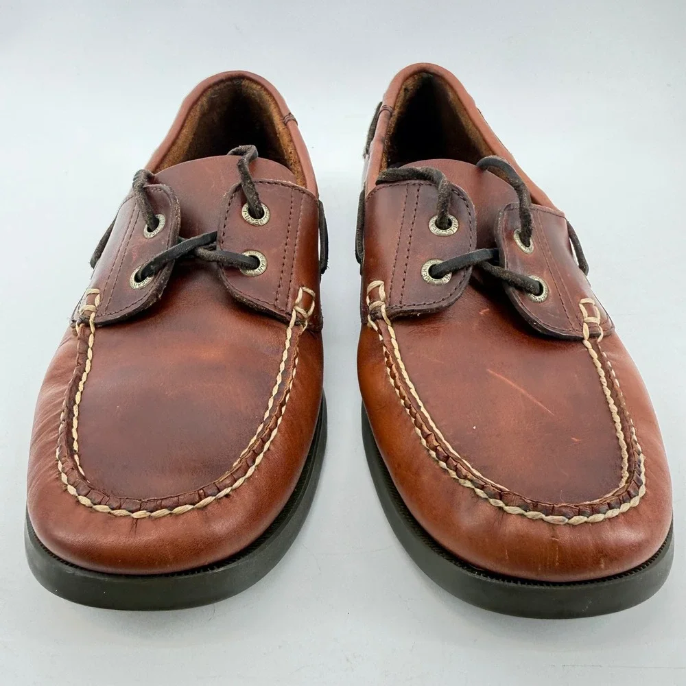 L.L. Bean Boat Shoes Mens 9D Brown Good Leather Casco Bay Handsewn Moc Toe